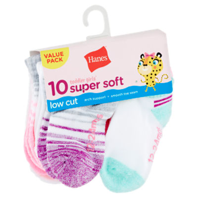 Hanes Toddler Girls' Super Soft Low Cut Socks Value Pack, 12-24 Mos, 10 count, 10 Each
