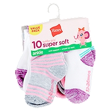 Hanes Toddler Girls' Super Soft Ankle Socks Value Pack, 12-24 Mos., 10 count, 10 Each