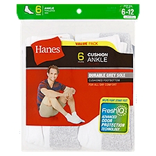 Hanes Cushion Ankle 6-12, Socks, 6 Each