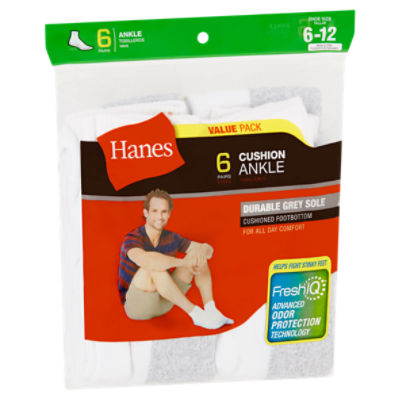 Hanes Cushion Ankle Socks Value Pack, 6-12, 6 pair - ShopRite