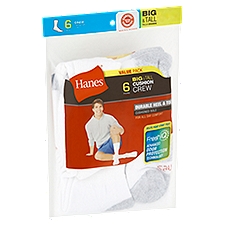 Hanes Men's Big & Tall Cushion Crew Socks Value Pack, Size 12-14, 6 pairs