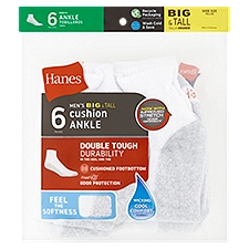 Hanes Men's Big and Tall Ankle Socks - White, 6 Each