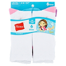 Hanes Girl's Crew Socks - Meduim White, 6 Each