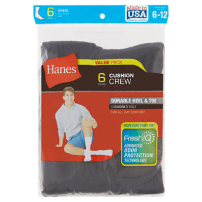 Hanes Cushion Crew Socks Value Pack, 6-12, 6 pair, 6 Each