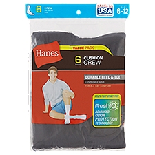 Hanes Cushion Crew Socks Value Pack, 6-12, 6 pair