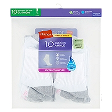 Hanes Women's Full Sole Cushion Ankle Socks Value Pack, Shoe Size 5-9, 10 pair