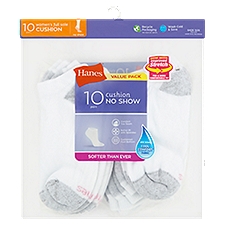 Hanes Women's Full Sole Cushion No Show White Socks Value Pack, Shoe Size 5-9, 10 pairs
