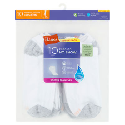 Hanes Women's Full Sole Cushion No Show Socks Value Pack, Shoe Size 8-12,  10 pair - ShopRite