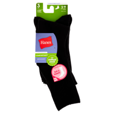 Hanes ComfortSoft Lightweight Cuff Socks, Shoe Size 5-9, 3 pairs