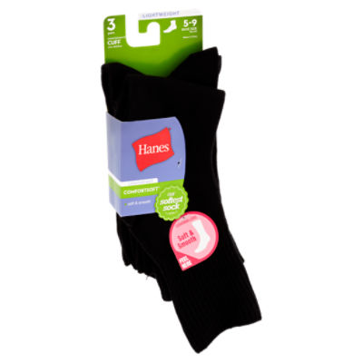 Hanes ComfortSoft Lightweight Cuff Socks, Shoe Size 5-9, 3 pairs, 3 Each