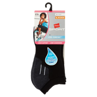 Hanes Cool Comfort Sport Black No Show Socks, Size 5-9, 3 pair - The Fresh  Grocer