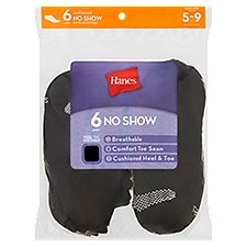 Hanes No Show Cushioned Black Socks - Women's, 6 Each