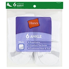 Hanes Women's Cushioned Ankle Socks, Shoe Size 5-9, 6 pairs