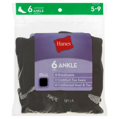 Hanes Cushioned Ankle Socks, 5-9, 6 pair