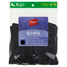 Hanes Cushioned Ankle Socks, Shoe Size 8-12, 6 pairs