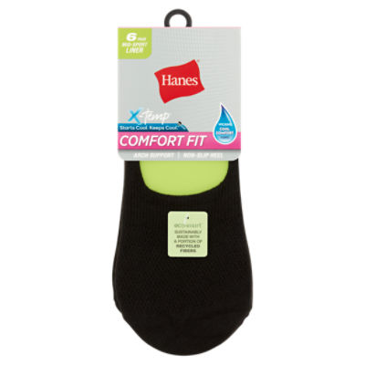 Hanes X-Temp Mid-Sport Liner Comfort Fit Women's Socks, Shoe Size 5-9, 6 pair