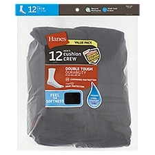Hanes Men's Cushion Crew Socks Value Pack, Size 6-12, 12 pairs