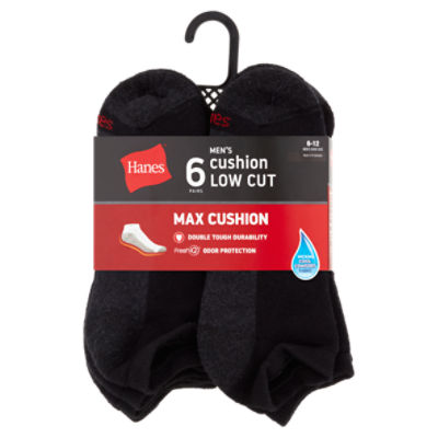 Hanes Men's Max Cushion Low Cut Socks, Size 6-12, 6 pair