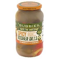 Bubbies Taste the Chutzpah! Kosher Dills, Spicy, 33 Fluid ounce
