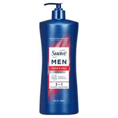 Suave Men Birch & Oakwood Thick & Full Strengthening 2-in-1 Shampoo + Conditioner, 28 fl oz