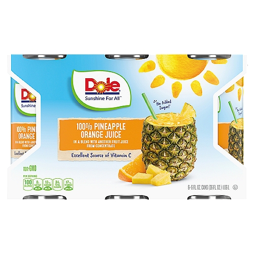 Dole 100% Pineapple Orange Juice, 6 fl oz, 6 count