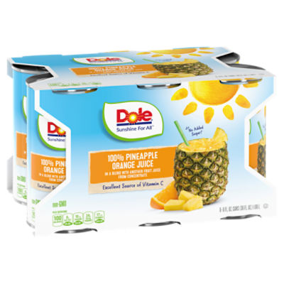 Dole 100 Pineapple Orange Juice, 6 oz, 6 count
