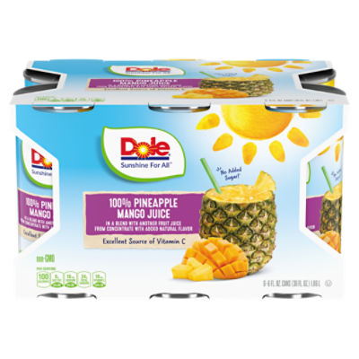 Dole 100% Pineapple Mango Juice, 6 fl oz, 6 count