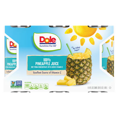 Dole 100 Pineapple Juice, 6 fl oz, 6 count