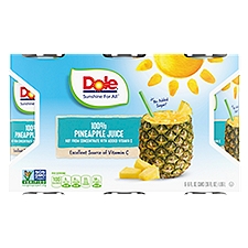 Dole 100% Pineapple Juice, 6 oz, 6 count