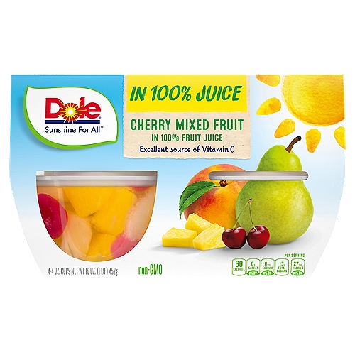 Dole Cherry Mixed Fruit in 100% Fruit Juice, 4 oz, 4 count