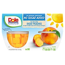 Dole No Sugar Added Yellow Cling Diced Peaches in Water Sweetened with Stevia Extract, 4 oz, 4 count