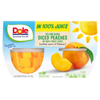 Dole Yellow Cling Diced Peaches in 100% Fruit Juice, 4 oz, 4 count