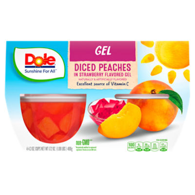 Dole Diced Peaches in Strawberry Flavored Gel, 4.3 oz, 4 count