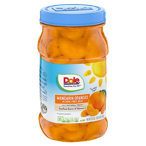 Dole Mandarin Oranges in 100% Fruit Juice, 23.5 oz
Live Well
• all natural fruit
• rich in vitamin C
• 90 calories/serving
• BPA free packaging
✓ non GMO*
*no genetically modified (or engineered) ingredients