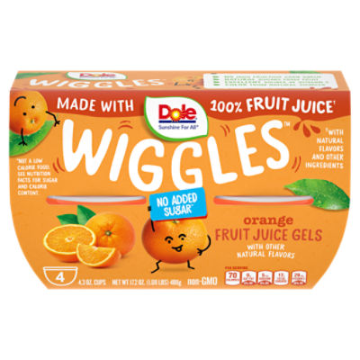 Dole Wiggles Orange Fruit Juice Gels, 4.3 oz, 4 count, 17.2 oz, 17.2 Ounce
