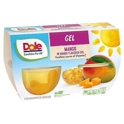 Dole Mango in Mango Flavored Gel, 4.3 oz, 4 count
Non GMO**
**no genetically modified (or engineered) ingredients