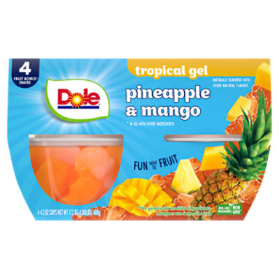 Dole Tropical Gel Pineapple & Mango Fruit Bowls Snacks, 4.3 oz, 4 count
