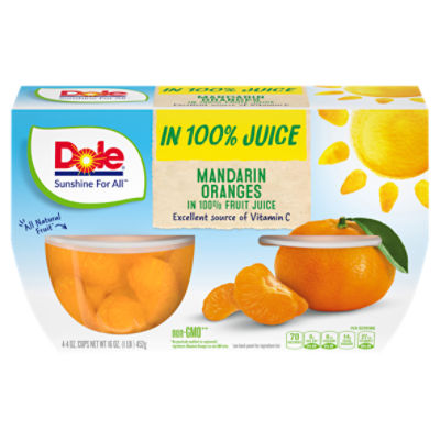 Dole Mandarin Oranges in 100% Fruit Juice, 4 oz, 4 count