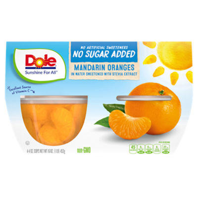 Dole No Sugar Added Mandarin Oranges in Water Sweetened with Stevia Extract, 4 oz, 4 count