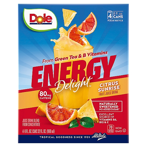 Dole Energy Delight Citrus Sunrise Fruit Juice Drink, 8 fl oz, 4 count
