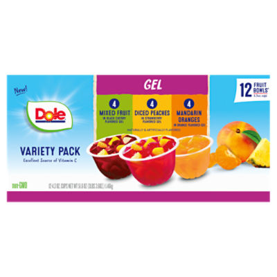 Dole Gel Fruit Bowls Variety Pack, 4.3 oz, 12 count