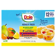 Dole Fruit Bowls in 100% Fruit Juice Variety Pack, 4 oz, 12 count
