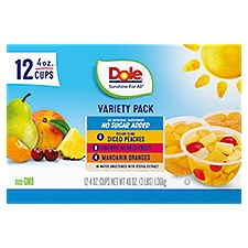 Dole Yellow Cling Diced Peaches, Cherry Mixed Fruit and Mandarin Oranges Fruit Cups, 4 oz, 12 count