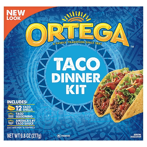 Just Add Meat and Toppings.. Includes: 12 taco shells, taco seasoning, taco sauce.