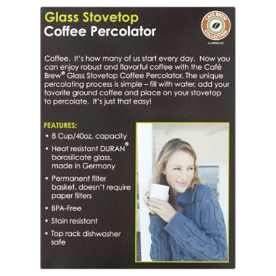 Caf Brew Collection Stovetop Percolator Coffee Pot, Glass, 8 Cup (40 oz) â€