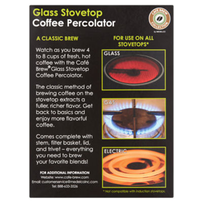 8 Cup Glass Stovetop Percolator (#PK008: UPC 0-39206-72444-1)