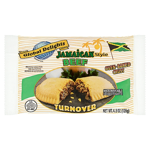 Global Delights Jamaican Style Beef Turnover, 4.5 oz
Experience the authentic, unique, delicious taste of our carefully-seasoned fillings wrapped in a light, flaky, oven-baked crust.