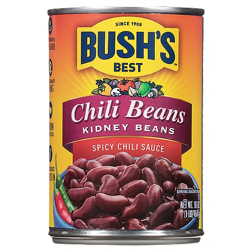 Bush's Kidney Beans in a Spicy Chili Sauce 16 oz
For you, chili isn't just another dish. That's why Bush's Spicy Kidney Chili Beans aren't just another ingredient - they're the secret to making your best chili even better. We've already chosen firm, delicious dark red kidney beans and slow-simmered them in a sauce featuring the flavorful kick of jalapeños, garlic, onion and spices. All you have to do is add them to your recipe for a fiery homemade meal that tastes like it's been cooking all day, even when it comes together in just a few minutes.