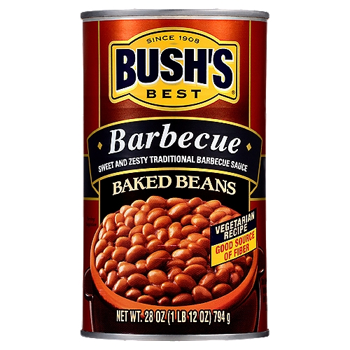 Bush's Barbecue Baked Beans 28 oz
When hamburgers and hot dogs are on your table, it only makes sense that Bush's Baked Beans go on the side. Our Barbecue Baked Beans recipe uses tender navy beans, slow-simmered in a sweet and zesty barbecue sauce with just a touch of smoke. So whether you're fixing up a summer cookout, a weeknight meal or anything in between, you can be sure you've got perfectly sweet beans to go along with every savory bite.