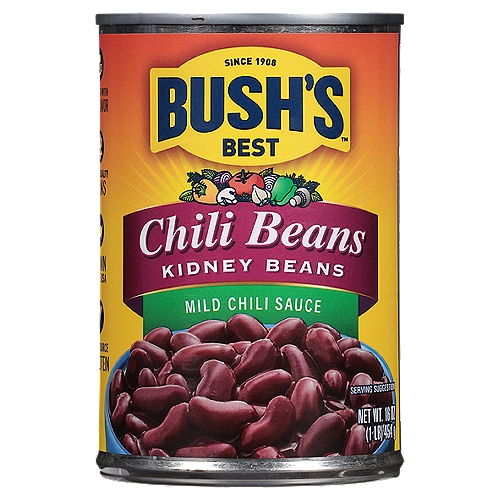 Bush's Kidney Beans in a Mild Chili Sauce 16 oz
For you, chili isn't just another dish. That's why Bush's Mild Kidney Chili Beans aren't just another ingredient - they're the secret to making your best chili even better. We've already chosen firm, delicious dark red kidney beans and slow-simmered them in a hearty sauce seasoned with the robust flavors of ripe tomatoes, chili peppers and cumin. All you have to do is add them to your recipe for a homemade meal that tastes like it's been cooking all day, even when it comes together in just a few minutes.